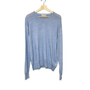 Peter Millar light blue merino wool and linen blend V-neck sweater size L